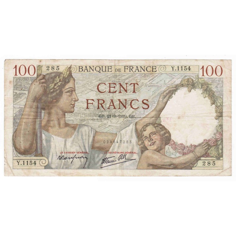 FRANCE - PÏCK 94 - 100 FRANCS SULLY - 21/09/1939 - D.7554