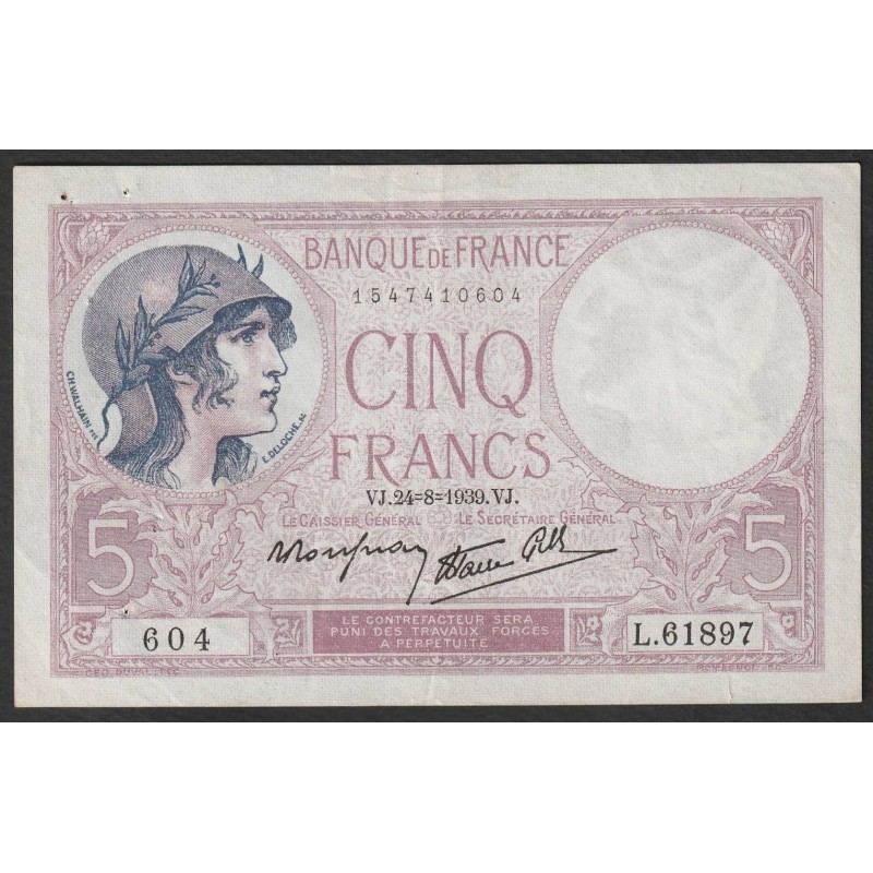 FAY 04/07 - 5 FRANCS VIOLET - 24/08/1939 - PICK 83