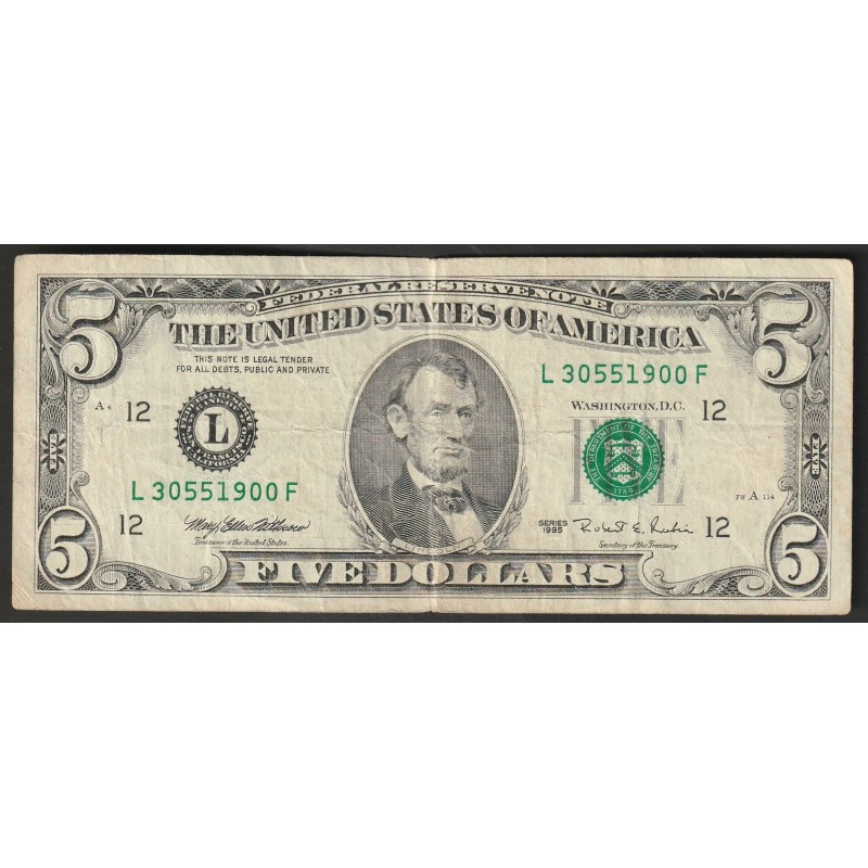 ETATS-UNIS - PICK 498 - 5 DOLLARS 1995 - SERIE L