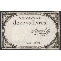 ASSIGNAT DE 5 LIVRES - 10 BRUMAIRE AN 2 - 31/10/1793 - SÉRIE 22574