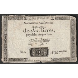 ASSIGNAT DE 10 LIVRES - 24/10/1792 - DOMAINES NATIONAUX - SERIE 12972