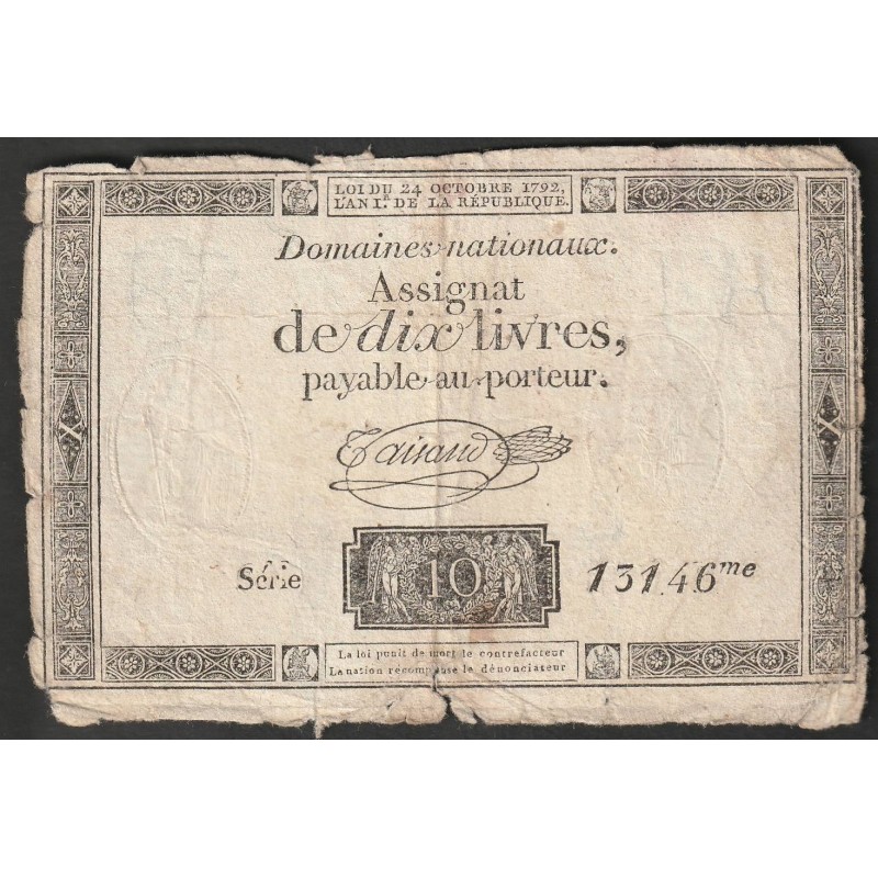 ASSIGNAT OF 10 LIVRES - 24/10/1792 - NATIONAL DOMAINS - 13146 SERIES