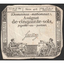 ASSIGNAT DE 50 SOLS - 23/05/1793 - DOMAINES NATIONAUX - SERIE 416