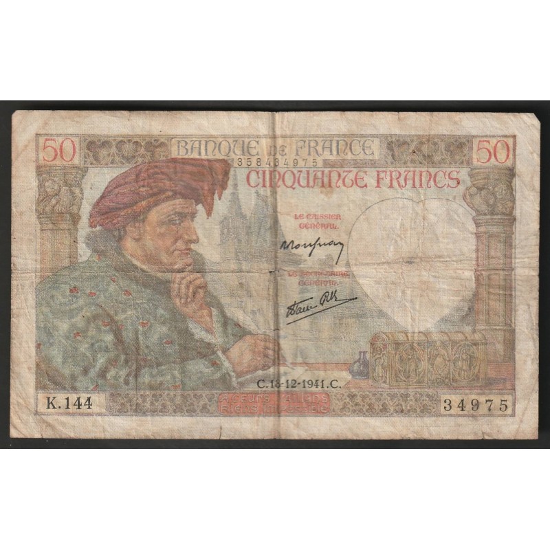 FRANCE - PICK 93 - 50 FRANCS JACQUES COEUR - 18/12/1941 - K.144