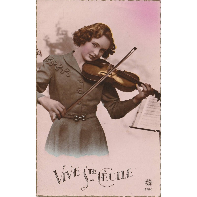 CARTE POSTALE VINTAGE - VIVE SAINTE CÉCILE - VIOLONISTE