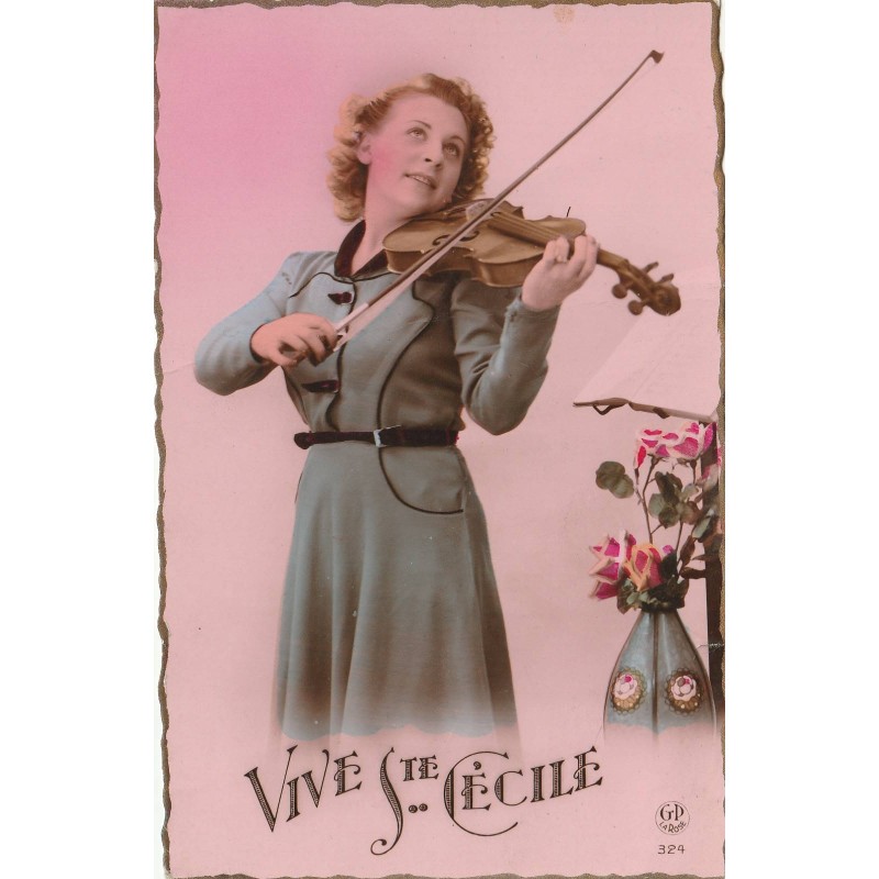 CARTE POSTALE VINTAGE - VIVE SAINTE CÉCILE - VIOLONISTE