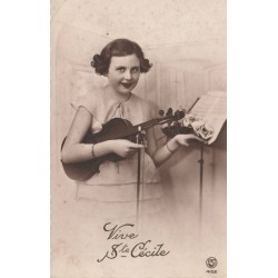 CARTE POSTALE VINTAGE - VIVE SAINTE CÉCILE - VIOLONISTE