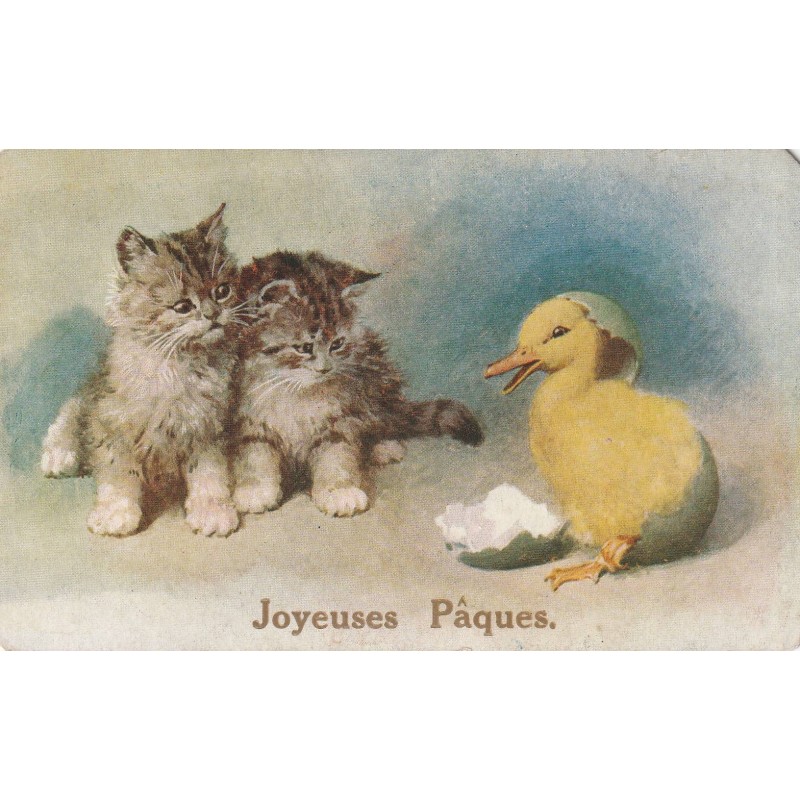 CARTE POSTALE VINTAGE - JOYEUSES PAQUES - CHATONS - POUSSIN