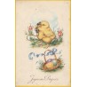 CARTE POSTALE VINTAGE - HEUREUSES PAQUES - POUSSIN