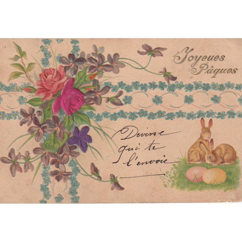 CARTE POSTALE VINTAGE - HEUREUSES PAQUES - LAPINS