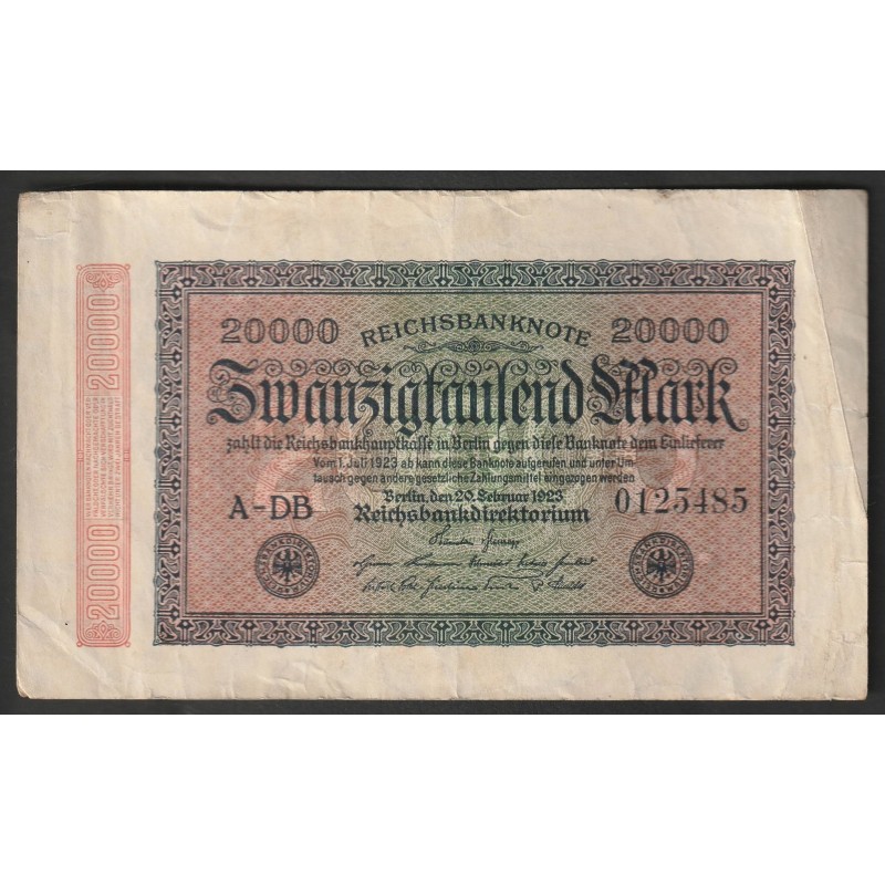 GERMANY - PICK 85 b - 20 000 MARK - 20/02/1923