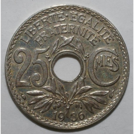 FRANKREICH - KM 867 - 25 CENTIMES 1936 - TYP LINDAUER