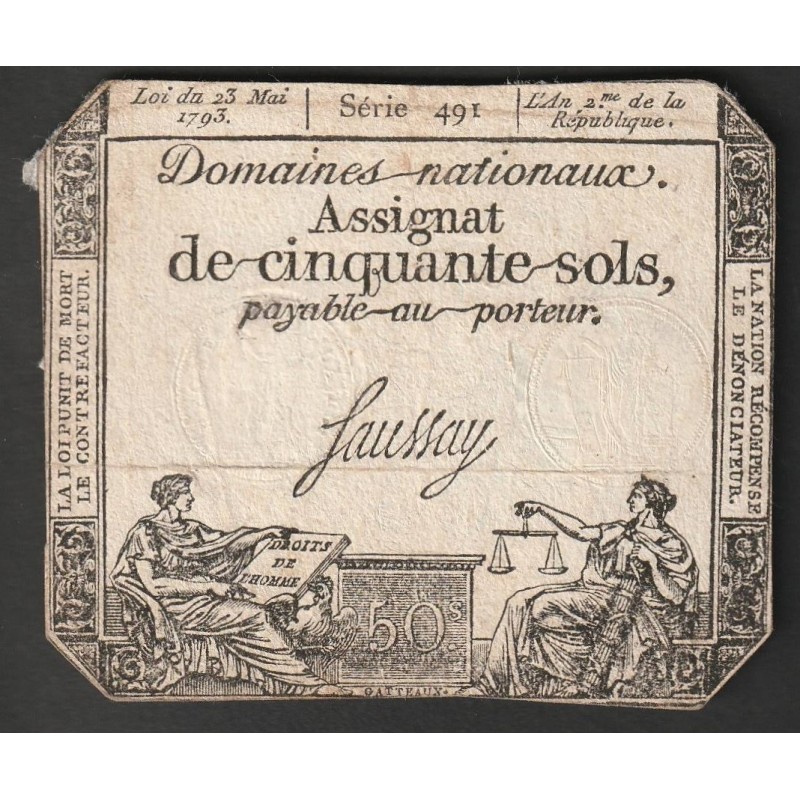 ASSIGNAT DE 50 SOLS - 23/05/1793 - DOMAINES NATIONAUX - SERIE 491