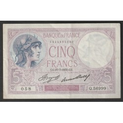 FRANKREICH - PICK 72 - 5 FRANCS VIOLET - 07/09/1933 - Q.56999