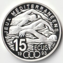 FRANCE - MONNAIE DE PARIS - 100 FRANCS / 15 ECUS 1993 - JEUX MEDITERRANÉENS - NATATION