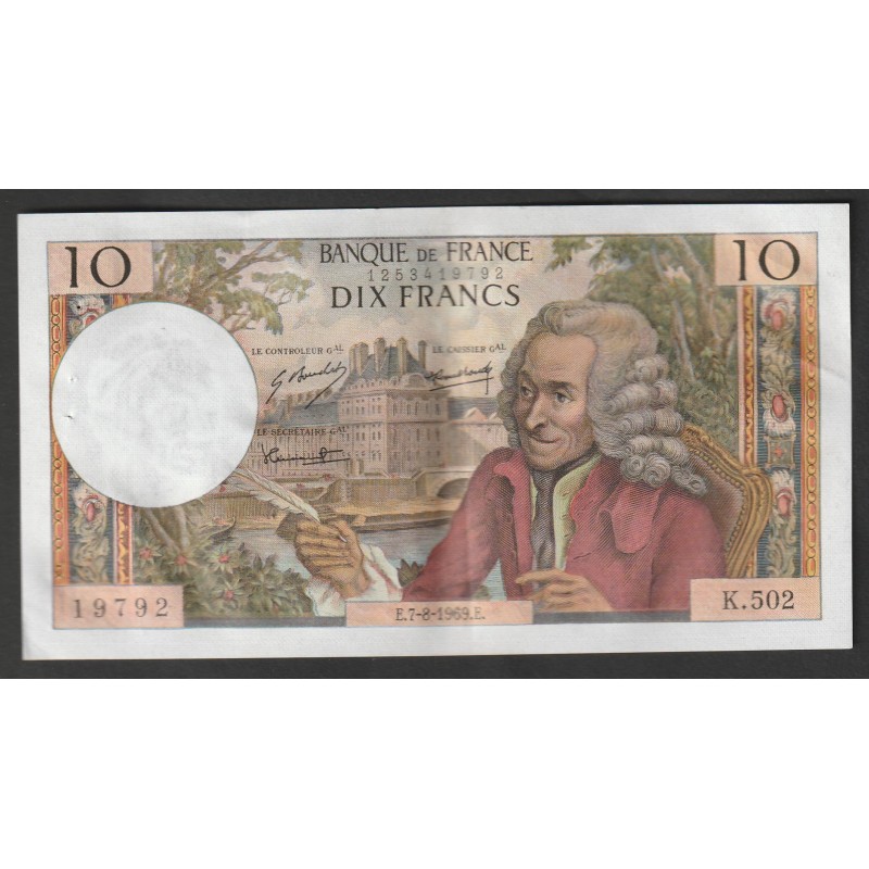 FRANKREICH - 10 FRANCS VOLTAIRE – 07.08.1969 – K.502