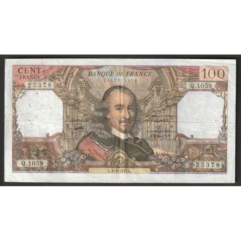 FRANCE - PICK 149 - 100 FRANCS  1977 - 03.03 - TYPE CORNEILLE - Q.1059