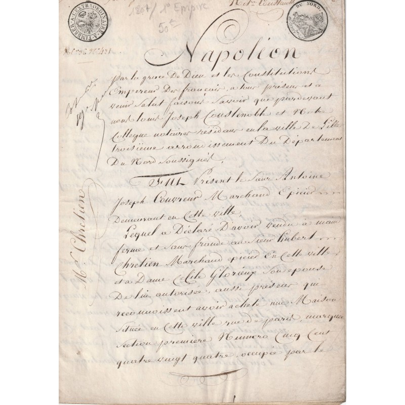 ANCIEN DOCUMENT - ANNÉE 1807 - PERIODE NAPOLEONNIENNE