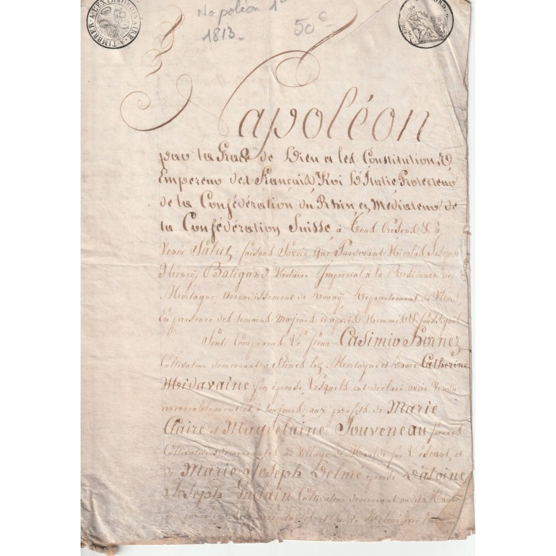 OLD DOCUMENT - YEAR 1813 - NAPOLEONIAN PERIOD