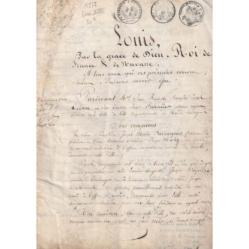 ANCIEN DOCUMENT - ANNÉE 1817 - RÉDIGÉ PENDANT LE REGNE DE LOUIS XVIII