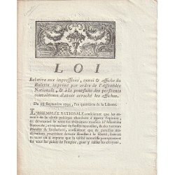 OLD DOCUMENT - LAW OF SEPTEMBER 15, 1792 - AGAINST POSTER PULLERS - BY MONGE AND DANTON