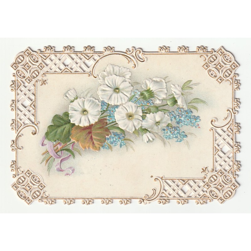 CARTE - IMAGE EN RELIEF - FLEURS - DENTELLE