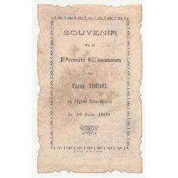 IMAGE PIEUSE - SOUVENIR DE 1ERE COMMUNION - ÉLISE THIREL - ÉGLISE ST-HILAIRE - 10 JUIN 1900