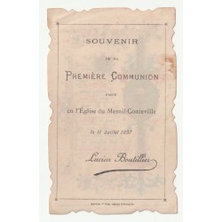 IMAGE PIEUSE - SOUVENIR DE 1ERE COMMUNION - LUCIEN BOUTILLIER - ÉGLISE DU MESNIL-CONTEVILLE - 11 JUILLET 1897