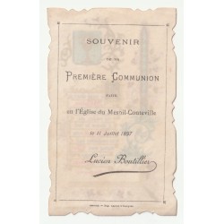 IMAGE PIEUSE - SOUVENIR DE 1ERE COMMUNION - LUCIEN BOUTILLIER - ÉGLISE DU MESNIL-CONTEVILLE - 11 JUILLET 1897