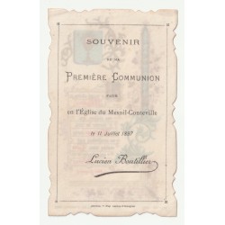 IMAGE PIEUSE - SOUVENIR DE 1ERE COMMUNION - LUCIEN BOUTILLIER - ÉGLISE DU MESNIL-CONTEVILLE - 11 JUILLET 1897