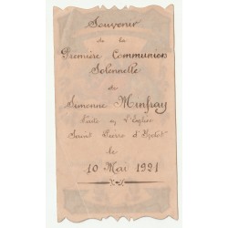 IMAGE PIEUSE - SOUVENIR DE 1ERE COMMUNION - SIMONE MINFRAY - ÉGLISE DU SAINT-PIERRE-D'YVETOT - 10 MAI 1921