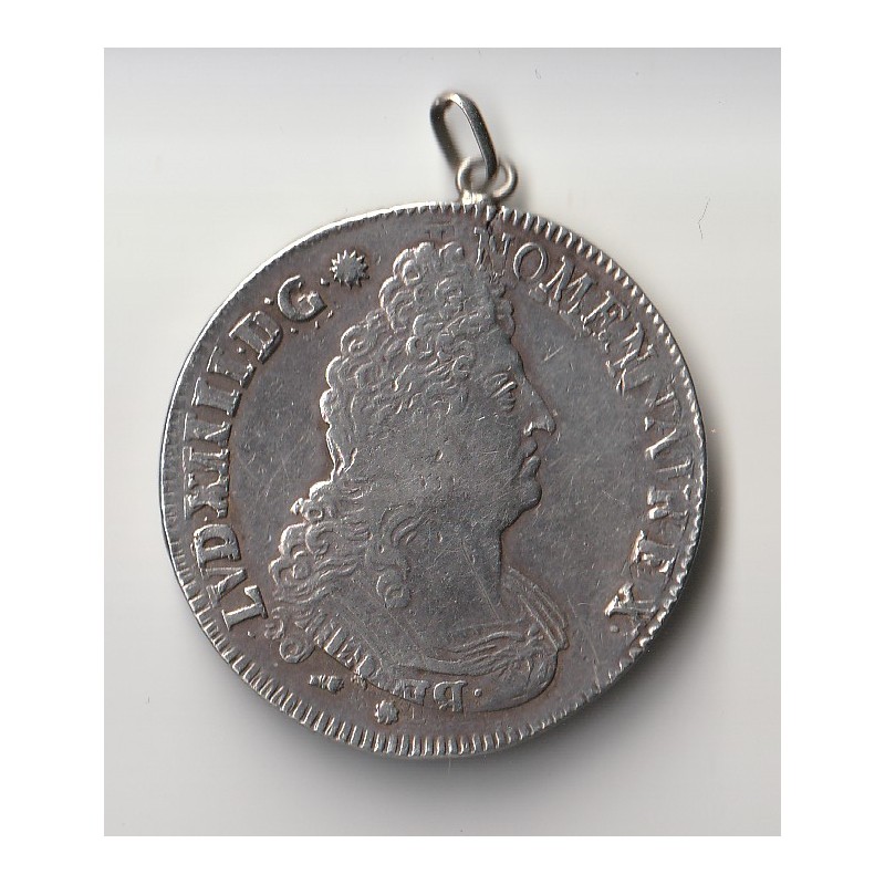 SILVER PENDANT - LOUIS XIV - ECU AUX 8 L - 1704 - TROYES - 27.18 g - 50 cm