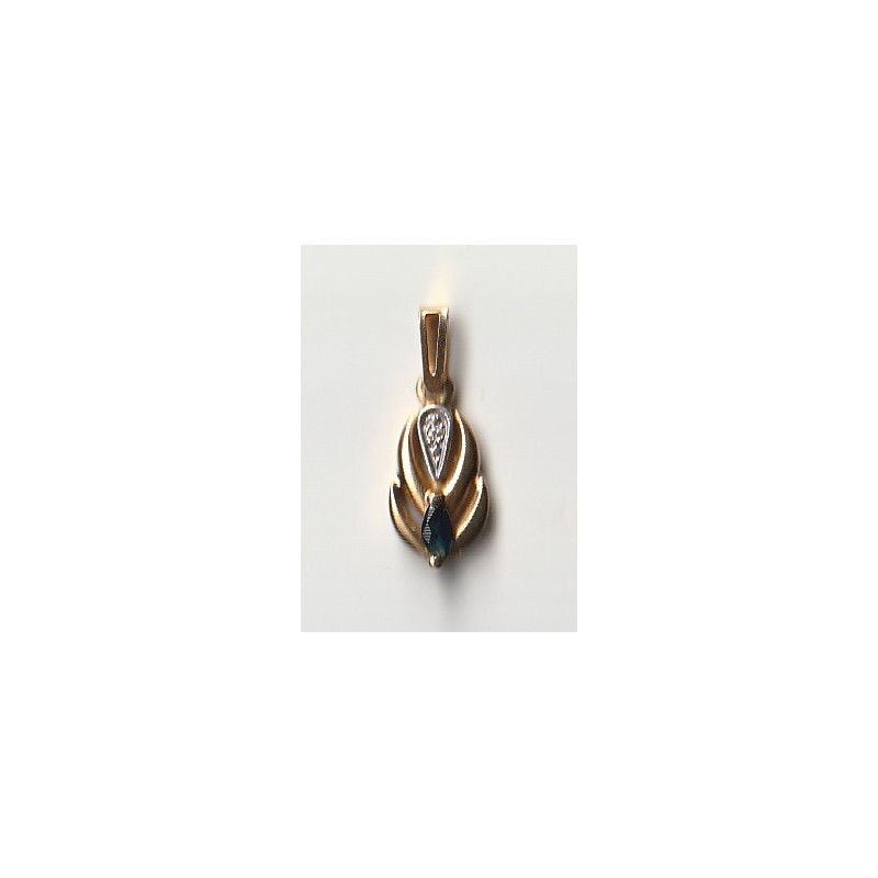 18 CARAT GOLD PENDANT DECORATED WITH A SAPPHIRE 3 x 2 MM AND GLOSSY - Ref 094067