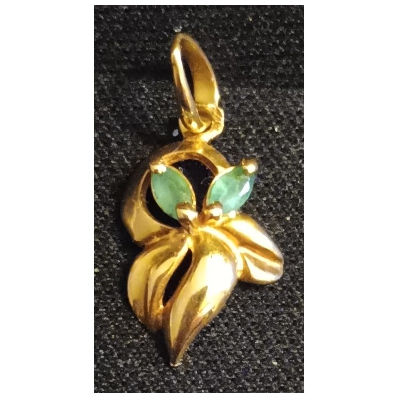 18 CARAT GOLD PENDANT DECORATED WITH 2 EMERALDS OF 3 MM - Ref 095339