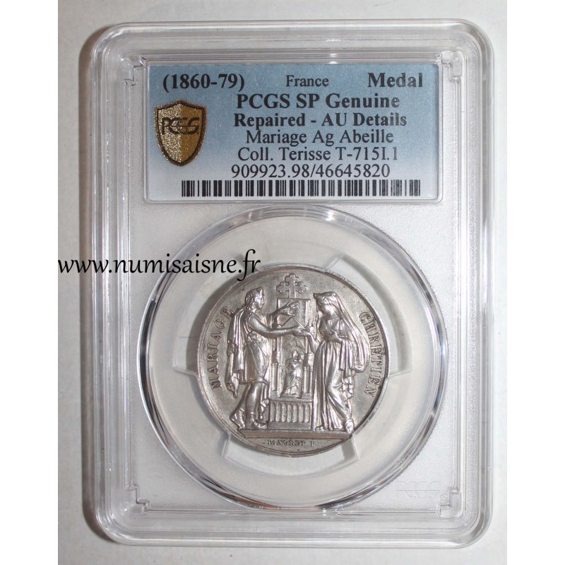 WEDDING MEDAL - CHRISTIAN MARRIAGE - 1860 - 79 - TERISSE COLLECTION - PCGS - SP GENUINE - SILVER