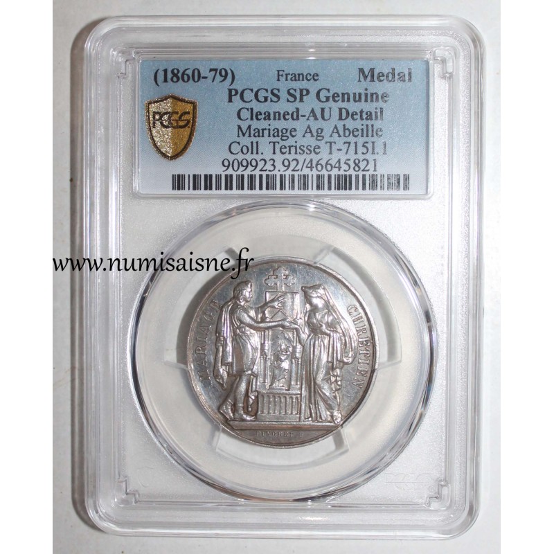 HOCHZEITSMEDAILLE – CHRISTLICHE EHE - 1860 - 79 - TERISSE -KOLLEKTION – PCGS - SP GENUINE – SILBER