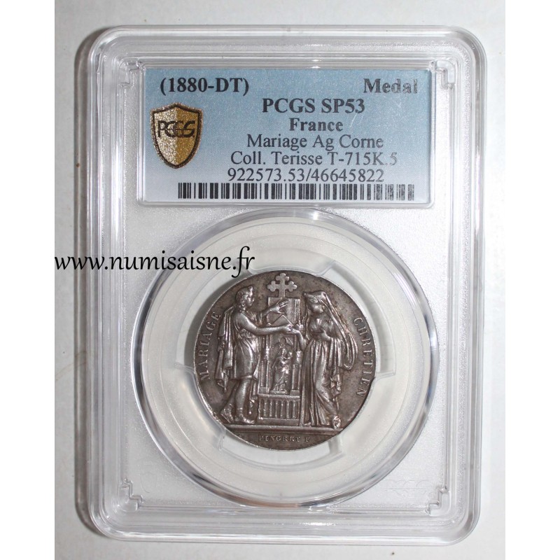 HOCHZEITSMEDAILLE – CHRISTLICHE EHE  - 1880 - TERISSE -KOLLEKTION – PCGS - SP 53 – SILBER