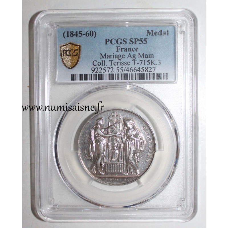 HOCHZEITSMEDAILLE – CHRISTLICHE EHE  - 1845 - 60 - TERISSE -KOLLEKTION – PCGS - SP 55 – SILBER