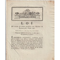 OLD DOCUMENT - LAW OF AUGUST 12, 1792 - TO HELP HOSPITALS IN THE KINGDOM - BY DANTON