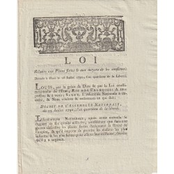 ALTES DOKUMENT – GESETZ VOM 26. JULI 1792 – ÜBER STARKE ORTE – VON DEJOLY FÜR DEN KÖNIG