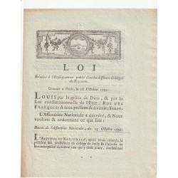 ANCIEN DOCUMENT - LOI DU 28 OCTOBRE 1791 - ENSEIGNEMENT PUBLIC - PAR LOUIS XVI ET DU PORT