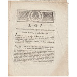 ALTES DOKUMENT – GESETZ VOM 29. JANUAR 1792 – ERHÖHUNG DER GENERALOFFIZIERE – UNTERZEICHNET VON LOUIS XVI ET DU PORT