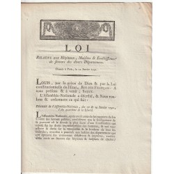 ALTES DOKUMENT – GESETZ VOM 22. JANUAR 1792 – ÜBER KRANKENHÄUSER – UNTERZEICHNET VON LOUIS XVI ET DU PORT