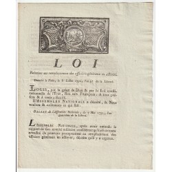 ANCIEN DOCUMENT - LOI DU 8 JUILLET 1792 - REMPLACEMENT DES OFFICIERS GENERAUX - PAR LOUIS XVI ET DEJOLY