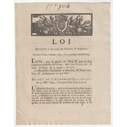 ALTES DOKUMENT – GESETZ VOM 8. JUNI 1792 – VERKAUF VON PULVER UND SALTETTER – VON LUDWIG XVI. UND DURANTHON