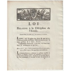 ANCIEN DOCUMENT - LOI DU 23 MAI 1792 - DISCIPLINE DE L'ARMEE - PAR LOUIS XVI ET DURANTHON