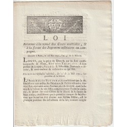 ANCIEN DOCUMENT - LOI DU 16 MAI 1792 - TENUE DES COURS MARTIALES - PAR LOUIS XVI ET DURANTHON