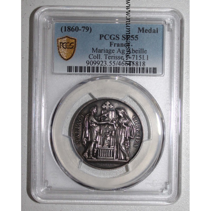 HOCHZEITSMEDAILLE – CHRISTLICHE EHE - 1860 - 79 - TERISSE KOLLEKTION – PCGS SP55