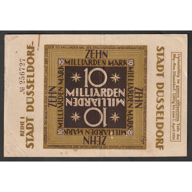 ALLEMAGNE - NOTGELD - DÜSSELDORF Stadt - 10 MILLIARDEN MARK - REIHE 1 - 01/04/1924