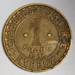 FRANCE - 27 - EVREUX - 1 FRANC 1922 - CHAMBRE DE COMMERCE - El.Mon.10.5